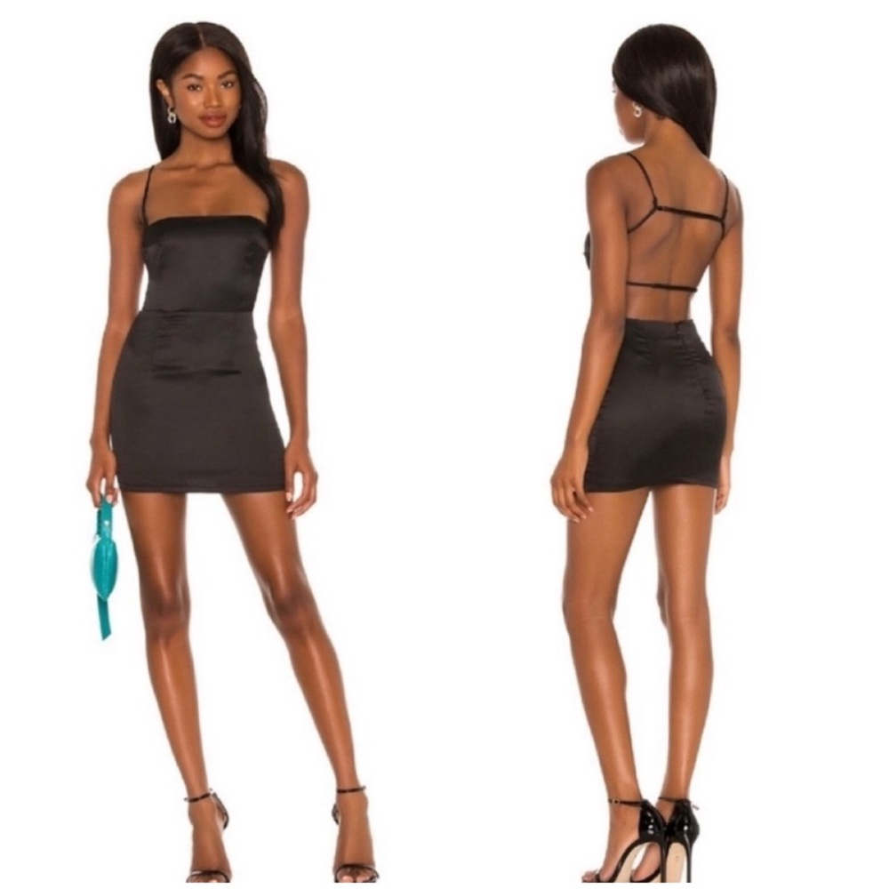 Superdown Sienna Strappy Satin Mini Dress‎ S Black
